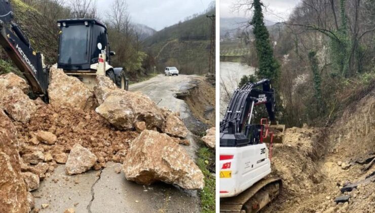 Cumayeri’nde Heyelan Bölgesinde Yol Çalışmaları Devam Ediyor